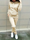 ComfyCasual Women's Two-Piece Set: Kangaroo Pocket Hoodie & Adjustable Drawstring Pants - Perfect for Everyday & Lounge