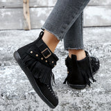 Women's Tassel Decor Short Boots, Fashion Metal Beads Decor Ankle Boots, Stylish Side Zipper Boots