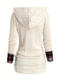 Warm & Stylish Tartan Hoodie with Decorative Buttons - Perfect Fit, Easy-Care Casual Winter Wear for Women