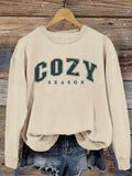 1pc Women'S Cozy Season Alphabet Print Sweatshirt - Casual Crew Neck Pullover for Fall & Winter, Polyester Fashion Hoodie