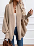 Purpdrank Plus Size Casual Cardigan, Women's Plus Cable Knitted Long Sleeve Open Front Medium Stretch Sweater Cardigan With Pockets