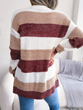 Purpdrank Cozy Striped V-neck Cardigan - Casual Drop Shoulder Knitwear - Loose Fit, Long Sleeve, Color Block - Perfect for Fall & Winter - Womens Fashion Staple