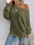 Chic Off-Shoulder Batwing Sleeve Knit Sweater - Elegant Solid Color, Stretchy Acrylic, Perfect for Spring & Fall