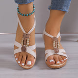 Purpdrank [Wedge Heeled Beads Sandals] Women's Beads Decor Wedge Heeled Sandals, Casual Open Toe Platform Shoes, Comfortable Ankle Strap Sandals