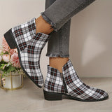 Purpdrank Women's Plaid Ankle Boots, Christmas Style Chunky Low Heeled Boots, Side Zipper Short Boots