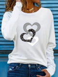 Purpdrank Romantic Heart Print Womens Long Sleeve T-Shirt - Soft Cotton Blend, Comfortable Crew Neck, Perfect for Spring & Fall Casual Wear