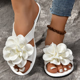 Purpdrank Lightweight Casual Summer Flower Decor Slide Sandals - Women's Open Toe Flat Shoes