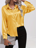 Purpdrank Elegant All-Season Shirt for Women - Long Sleeve, Solid Color, Easy-Care Polyester Blouse with Classic Turn-Down Collar