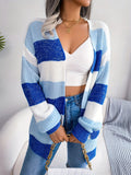 Purpdrank Cozy Striped V-neck Cardigan - Casual Drop Shoulder Knitwear - Loose Fit, Long Sleeve, Color Block - Perfect for Fall & Winter - Womens Fashion Staple