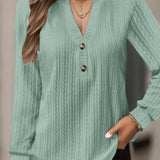 Purpdrank Plus Size Womens Soft Cable Knit Top with Trendy Button Detail - V Neck, Long Sleeve, Slight Stretch for Casual Comfort