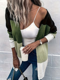 Purpdrank Vibrant Color Block Long Sleeve V-Neck Cardigan - Soft Mid-Elasticity Polyester Knit Fabric, Casual Chic for Fall and Winter Seasons, No Sheer, No Printing - Womens Cozy Sweater for Everyday Wear