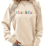 Purpdrank Thankful Print Pullover Sweatshirt, Casual Long Sleeve Crew Neck Sweatshirt For Fall & Winter, Women's Clothing