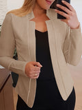 Stylish Solid Open Front Long Sleeve Blazer - Elegant, Slim-Fitting, Work-Ready Office Outerwear for Women - Perfect for Business Casual Events and Daily Wear