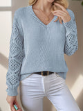 Elegant Hollow-Out Knit Pullover Sweater - 100% Acrylic Middle-Eastern Style Crew Neck Solid Color All Season Top