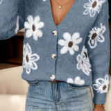 Purpdrank Stylish Floral Button Front Cardigan - Women's Casual Long Sleeve V Neck Sweater for Fall & Winter - Soft, Cozy, and Versatile Clothing for Everyday Wear