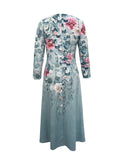 Vintage Floral Print Dress, Elegant Crew Neck Long Sleeve Dress, Women's Clothing