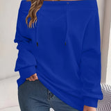 Purpdrank Solid Color Off-Shoulder Pullover Sweatshirt - 1pc Women's Casual Loose Fit - Polyester Knit Fabric with Slight Stretch, Drawstring Detail for Spring/Fall