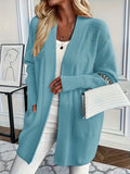 Plus Size Solid Color Open Front Knitted Cardigan, Casual Long Sleeve Cardigan For Fall & Winter, Women's Plus Size Clothing