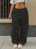 Y2K Wide Leg Comfy Pants - High Waist, Loose Drawstring, Casual Pocket, Solid Color, Fashionable, Comfortable, Women's Clothing