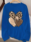 Purpdrank Women's Casual Leopard Heart Print Long Sleeve T-Shirt - Crew Neck, Polyester Blend, Machine Washable, Stylish Top for Spring & Fall, Leopard Print Blouse