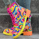 Women's Abstract Color Chunky Heel Boots, Fashion Lace Up Short Boots, Comfortable Ankle Booties