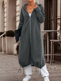 Chic Womens Zippered Hoodie Coat - Adjustable Drawstring, Mid-Calf Length, Comfy Long Sleeves - Fashionable Casual Outerwear for Everyday Style