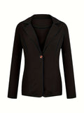 Fashionable Womens Blazer Jacket - Solid Lapel, Button Closure, Flowy Long Sleeves - Casual-Formal Commuter Outerwear