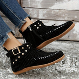 Women's Tassel Decor Short Boots, Fashion Metal Beads Decor Ankle Boots, Stylish Side Zipper Boots