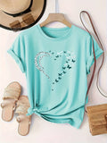 Purpdrank [Plus Size Heart Print T-Shirt] Plus Size Butterfly Heart Print T-Shirt, Casual Short Sleeve Top For Spring & Summer, Women's Plus Size Clothing