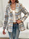 Purpdrank Elegant Plaid Long Sleeve Blazer - Button Front Lapel Office & Work - Women's Clothing