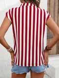 Striped Print Blouse, Casual V Neck Cap Sleeve Work Office Blouse, Women's Clothing