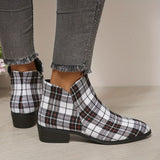 Purpdrank Women's Plaid Ankle Boots, Christmas Style Chunky Low Heeled Boots, Side Zipper Short Boots