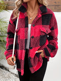 Purpdrank Cozy Plaid Faux Fur Fuzzy Coat - Stylish Button Front Long Sleeve Warm Outerwear - Designed for Womens Fall & Winter Fashion