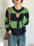 Purpdrank Casual Buttoned Contrast Color Striped Cardigan Tops