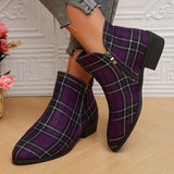 Purpdrank Women's Plaid Ankle Boots, Christmas Style Chunky Low Heeled Boots, Side Zipper Short Boots