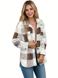 Purpdrank Stylish Plaid Fleece Jacket - Soft, Warm, and Elegant Long Sleeve Outerwear for Fall and Winter - Women's Fleece Clothing with Button Front and Classic Pattern Design