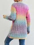 Purpdrank Long Sleeve Ombre Gradient Color Block Cardigan - Soft Micro Elasticity, Loose Fit, V-Neck, Raglan Sleeve, Placket Front - Perfect for Fall and Winter Seasons