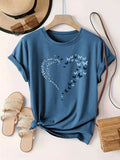 Purpdrank [Plus Size Heart Print T-Shirt] Plus Size Butterfly Heart Print T-Shirt, Casual Short Sleeve Top For Spring & Summer, Women's Plus Size Clothing