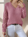 Elegant Hollow-Out Knit Pullover Sweater - 100% Acrylic Middle-Eastern Style Crew Neck Solid Color All Season Top