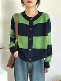 Purpdrank Casual Buttoned Contrast Color Striped Cardigan Tops