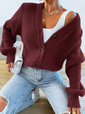 Single-Breasted Solid Color Long Sleeve Cardigan, Casual V Neck For Fall & Winter, Women's Clothing