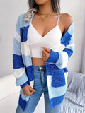 Purpdrank Cozy Striped V-neck Cardigan - Casual Drop Shoulder Knitwear - Loose Fit, Long Sleeve, Color Block - Perfect for Fall & Winter - Womens Fashion Staple