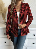 Purpdrank Women's Elegant Houndstooth Print Blazer - Long Sleeve, Button Front, Lapel Style, Perfect for Office and Work