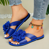 Purpdrank Lightweight Casual Summer Flower Decor Slide Sandals - Women's Open Toe Flat Shoes