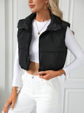 Purpdrank Zip Up Cropped Vest Coat, Casual Solid Sleeveless Stand Collar Outerwear, Women's Clothing