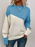 Color Block Crew Neck Sweater, Drop Shoulder Elegant Long Sleeve Sweater For Fall & Winter, Women's Clothing