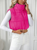 Purpdrank Zip Up Cropped Vest Coat, Casual Solid Sleeveless Stand Collar Outerwear, Women's Clothing