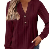 Purpdrank Plus Size Womens Soft Cable Knit Top with Trendy Button Detail - V Neck, Long Sleeve, Slight Stretch for Casual Comfort