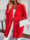 Plus Size Solid Color Open Front Knitted Cardigan, Casual Long Sleeve Cardigan For Fall & Winter, Women's Plus Size Clothing