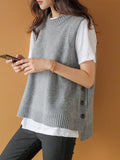 Purpdrank Simple Sleeveless Loose Buttoned Solid Color Round-Neck Sweater Vest Outerwear